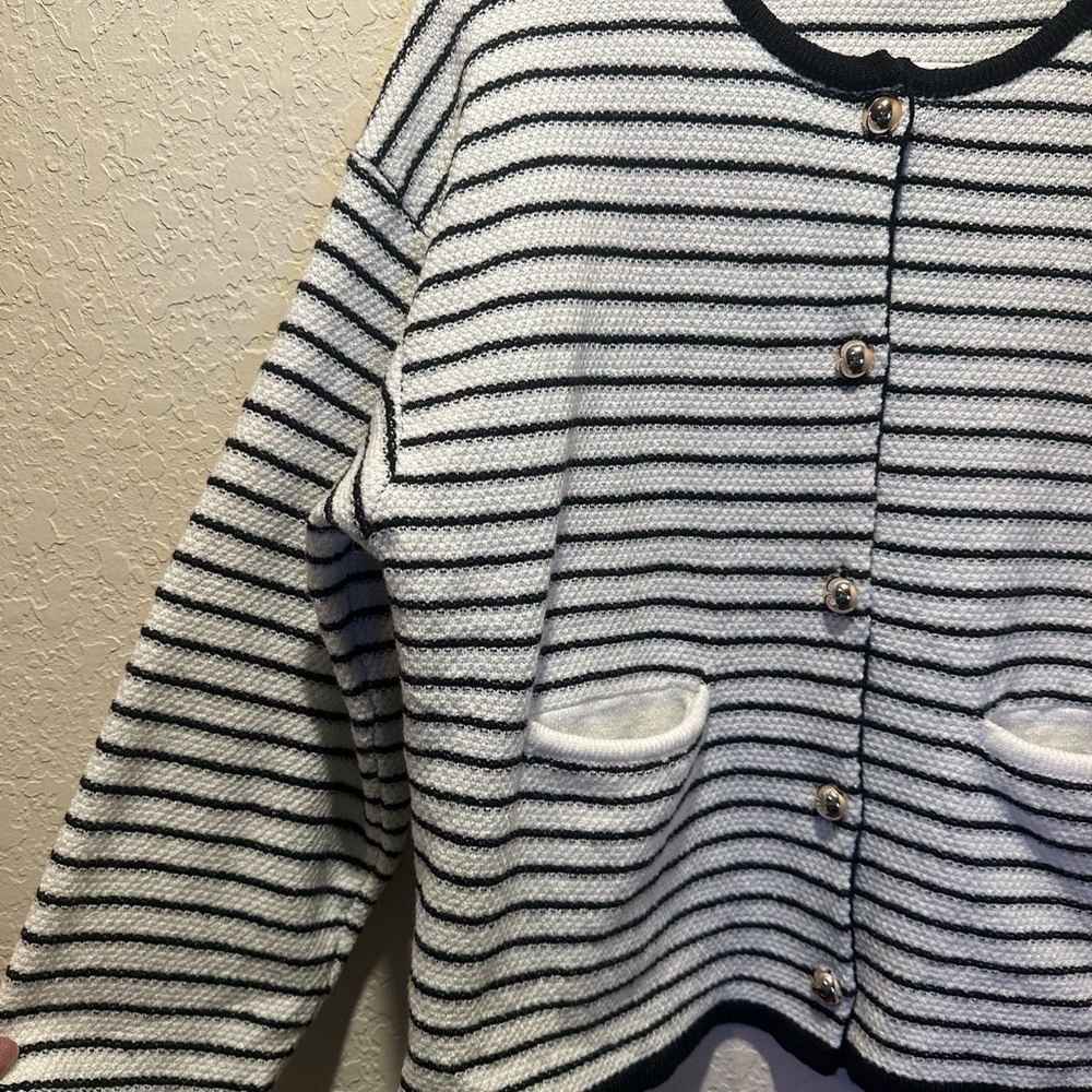 Etosell Black and White Striped Cardigan With Gold Buttons Size Medium - Picture 3 of 8